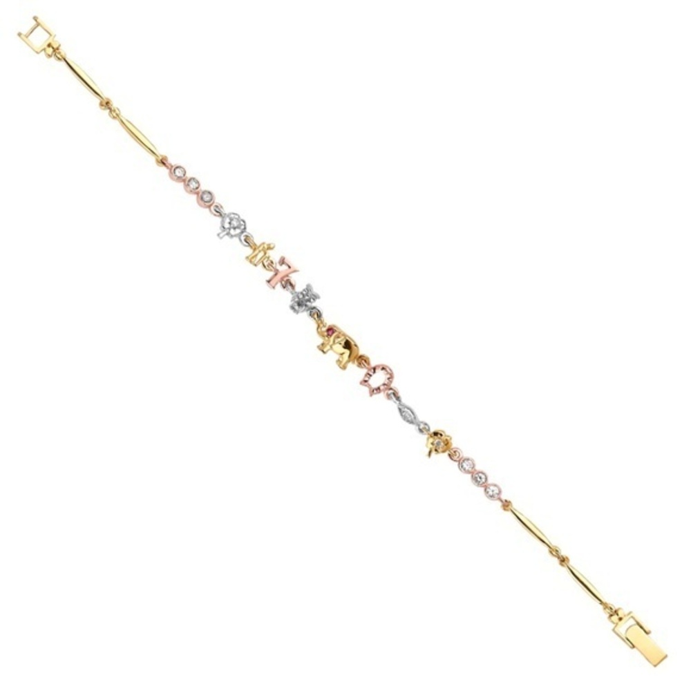14k tri color Gold Lucky Bracelet 7 inches